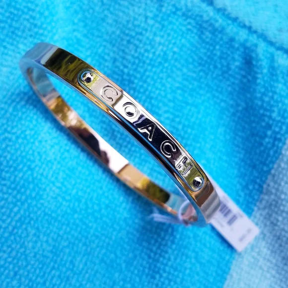 Coach Bangle Bracelet Hinged Rose Gold With Silver Coach Embossed Name Plate NWT - Picture 3 of 13